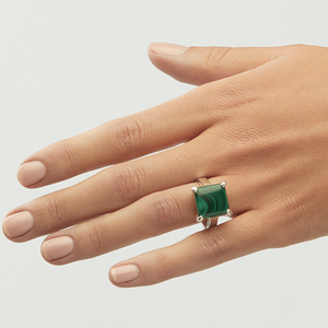 Green Malachite Silver Emerald Cut Ring (7.95ct)