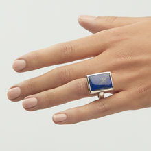 Load image into Gallery viewer, Lapis Lazuli Silver Emerald Cut Bezel Ring (7ct - 14.81ct)