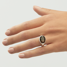 Load image into Gallery viewer, Smokey Quartz Silver Side Mounted Oval Cut Bezel Ring (4.99ct - 5.19ct)