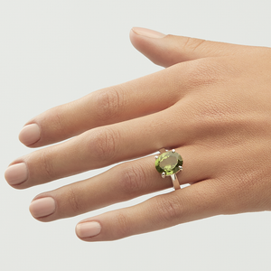 Green Peridot Silver Round Cut Ring (4.33ct - 4.75ct)