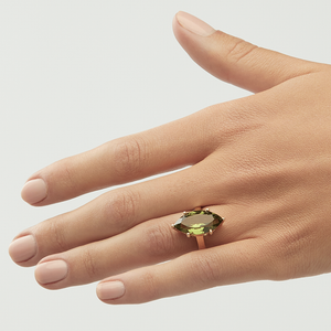 Green Peridot Gold Marquise Cut Ring (6.46ct)