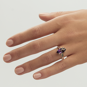 Purple Amethyst Silver Marquise Cut Ring (2.65ct)