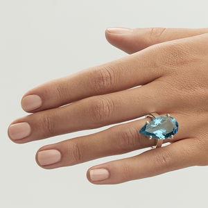 Swiss Blue Topaz Silver Pear Cut Ring (13.68ct - 15ct)