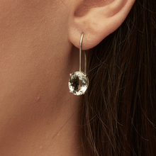 Load image into Gallery viewer, Green Amethyst Silver Oval Cut Tara Hook Earrings