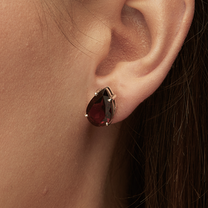 Red Garnet Silver Pear Cut Sofia Stud Earrings