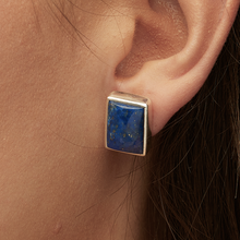 Load image into Gallery viewer, Blue Lapis Lazuli Silver Princess Cut Bezel Sofia Studs