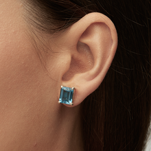 Load image into Gallery viewer, Swiss Blue Topaz Silver Emerald Cut Sofia Stud Earrings