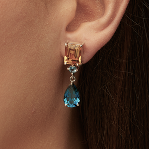 Yellow Citrine & London Blue Topaz Silver Lola Drop Earrings