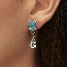 Load image into Gallery viewer, Swiss Blue Topaz &amp; Blue Aquamarine Silver Lola Drop Earrings