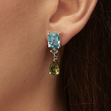 Load image into Gallery viewer, Swiss Blue Topaz &amp; Green Peridot Silver Lola Drop Earrings