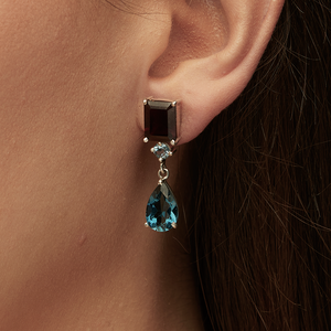 Red Garnet & London Blue Topaz Silver Lola Drop Earrings