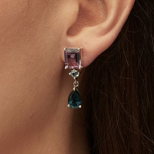 Purple Amethyst & London Blue Topaz Silver Lola Drop Earrings