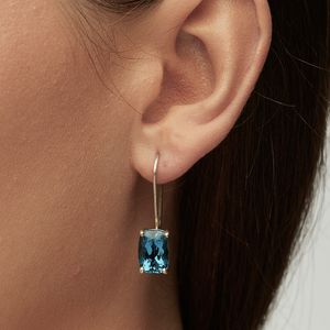 London Blue Topaz Silver Cushion Cut Tara Hook Earrings