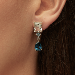 Green Amethyst & London Blue Topaz Silver Lola Drop Earrings