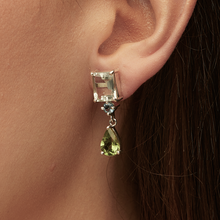 Load image into Gallery viewer, Green Amethyst, Swiss Blue Topaz &amp; Green Peridot Silver Lola Drop Earrings