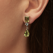 Load image into Gallery viewer, Green Peridot &amp; Swiss Blue Topaz Silver Lola Drop Earrings