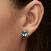 Load image into Gallery viewer, Swiss Blue Topaz Silver Oval Cut Sofia Stud Earrings