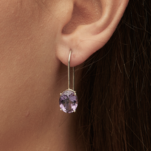 Load image into Gallery viewer, Purple Amethyst Silver Oval Cut Tara Hook Earrings