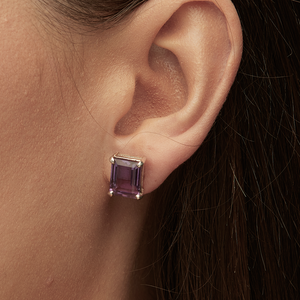 Purple Amethyst Silver Emerald Cut Sofia Stud Earrings