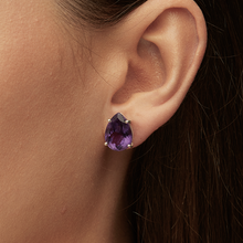 Load image into Gallery viewer, Purple Amethyst Silver Pear Cut Sofia Stud Earrings