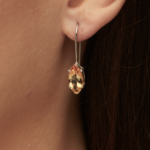 Yellow Citrine Silver Marquise Cut Tara Hook Earrings