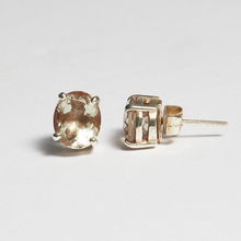 Load image into Gallery viewer, Green Amethyst Silver Oval Cut Sofia Stud Earrings