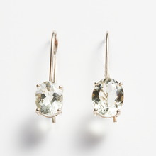 Load image into Gallery viewer, Green Amethyst Silver Oval Cut Tara Hook Earrings