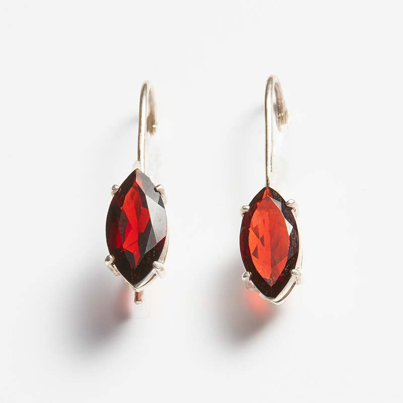 Red Garnet Silver Marquise Cut Tara Hook Earrings