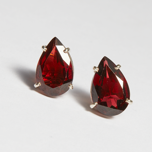 Red Garnet Silver Pear Cut Sofia Stud Earrings