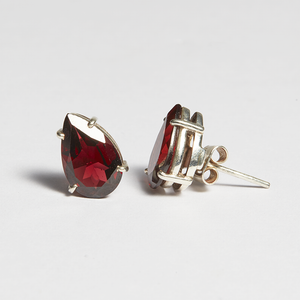 Red Garnet Silver Pear Cut Sofia Stud Earrings