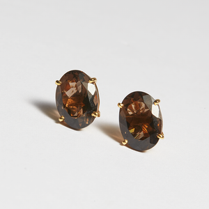 Smokey Quartz 14ct Gold Oval Cut Sofia Stud Earrings