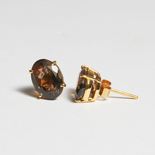 Load image into Gallery viewer, Smokey Quartz 14ct Gold Oval Cut Sofia Stud Earrings