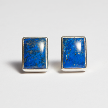 Load image into Gallery viewer, Blue Lapis Lazuli Silver Princess Cut Bezel Sofia Studs