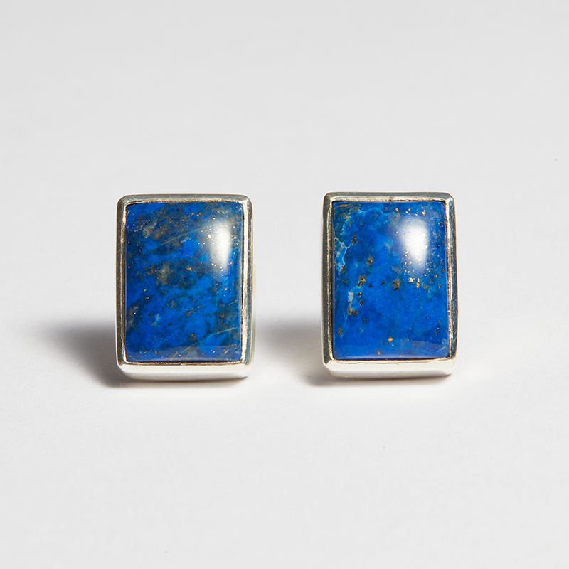 Blue Lapis Lazuli Silver Princess Cut Bezel Sofia Studs