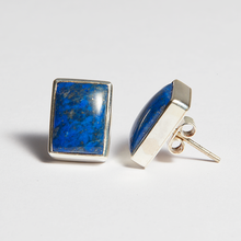 Load image into Gallery viewer, Blue Lapis Lazuli Silver Princess Cut Bezel Sofia Studs