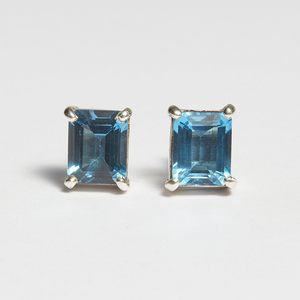 Swiss Blue Topaz Silver Emerald Cut Sofia Stud Earrings