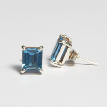 Load image into Gallery viewer, Swiss Blue Topaz Silver Emerald Cut Sofia Stud Earrings