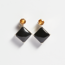 Load image into Gallery viewer, Yellow Citrine and Black Onyx Silver Bianca Drop Earrings