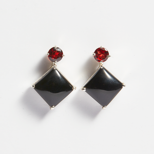 Red Garnet & Black Onyx Silver Bianca Drop Earrings