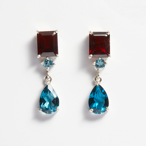 Red Garnet & London Blue Topaz Silver Lola Drop Earrings