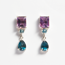 Load image into Gallery viewer, Purple Amethyst &amp; London Blue Topaz Silver Lola Drop Earrings