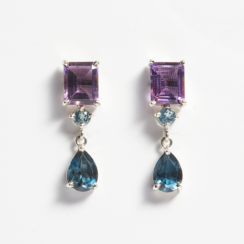 Purple Amethyst & London Blue Topaz Silver Lola Drop Earrings