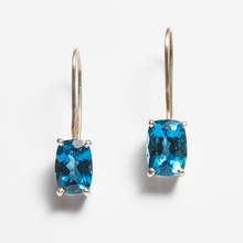 Load image into Gallery viewer, London Blue Topaz Silver Cushion Cut Tara Hook Earrings