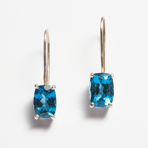 London Blue Topaz Silver Cushion Cut Tara Hook Earrings