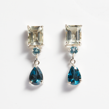 Load image into Gallery viewer, Green Amethyst &amp; London Blue Topaz Silver Lola Drop Earrings