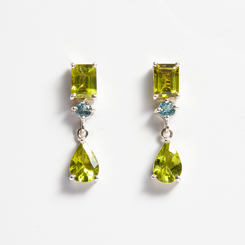 Green Peridot & Swiss Blue Topaz Silver Lola Drop Earrings