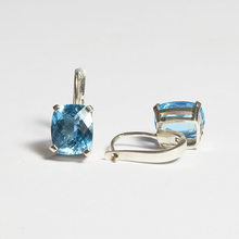 Load image into Gallery viewer, Swiss Blue Topaz Silver Ella Hook Earrings