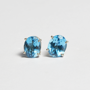 Swiss Blue Topaz Silver Oval Cut Sofia Stud Earrings