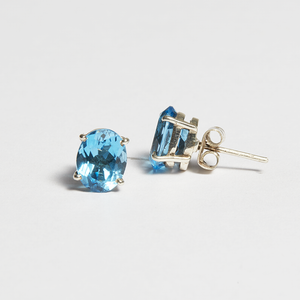 Swiss Blue Topaz Silver Oval Cut Sofia Stud Earrings