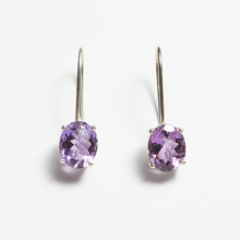 Load image into Gallery viewer, Purple Amethyst Silver Oval Cut Tara Hook Earrings